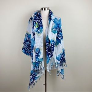 Z&L Blue White Floral Scarf Wrap Women Beautiful Bohemian Casual
